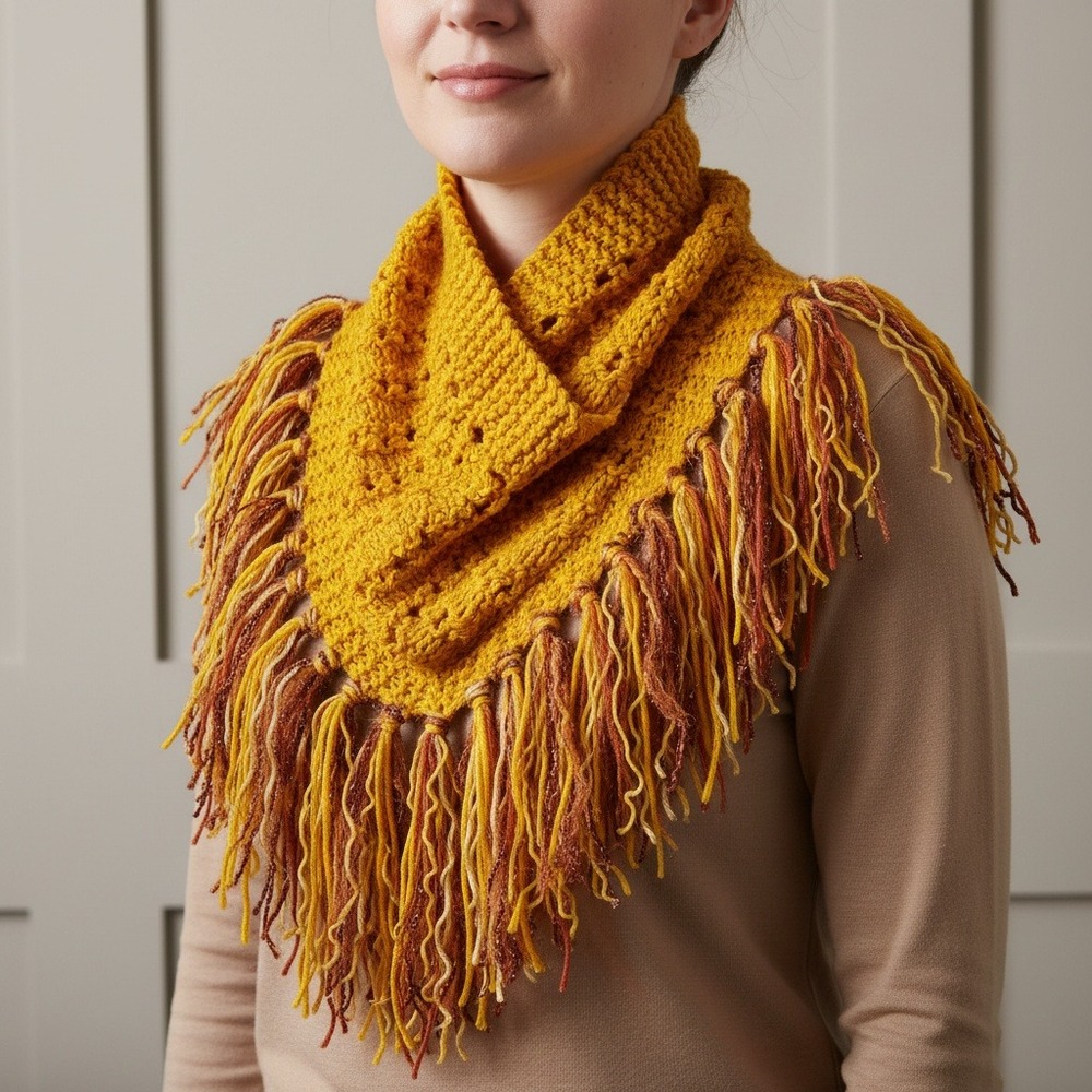 NEW Hand Knitted Cowl Scarf Yellow Gold Boho Hippie Retro Indie Artsy Canary